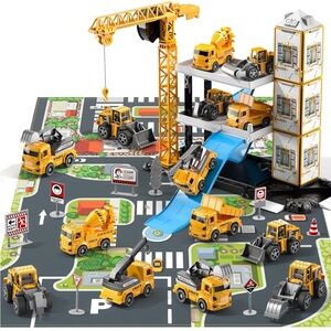 60PCS Kids EngineeringTrucks🛻Vehicle🚗w/Tractor🚜Crane🏗️Dump Excavator&Map🗺️